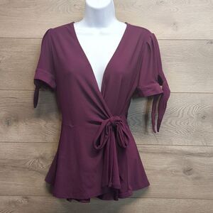 Flower & Feather Plum Wrap Blouse Top Women's Size Medium